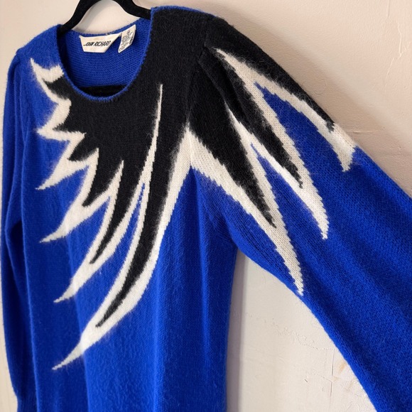 Vintage John Richard Sweater Dress Size M Blue Graphic Intarsia Angora Glam Bold - Picture 3 of 9